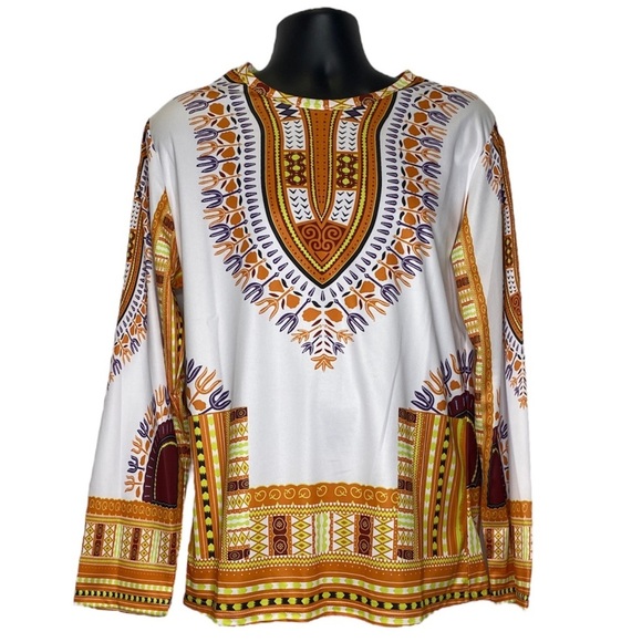 Whatlees Daishiki Print Long Sleeve Shirt (Size:XXL, Color:Multi) - Picture 1 of 3